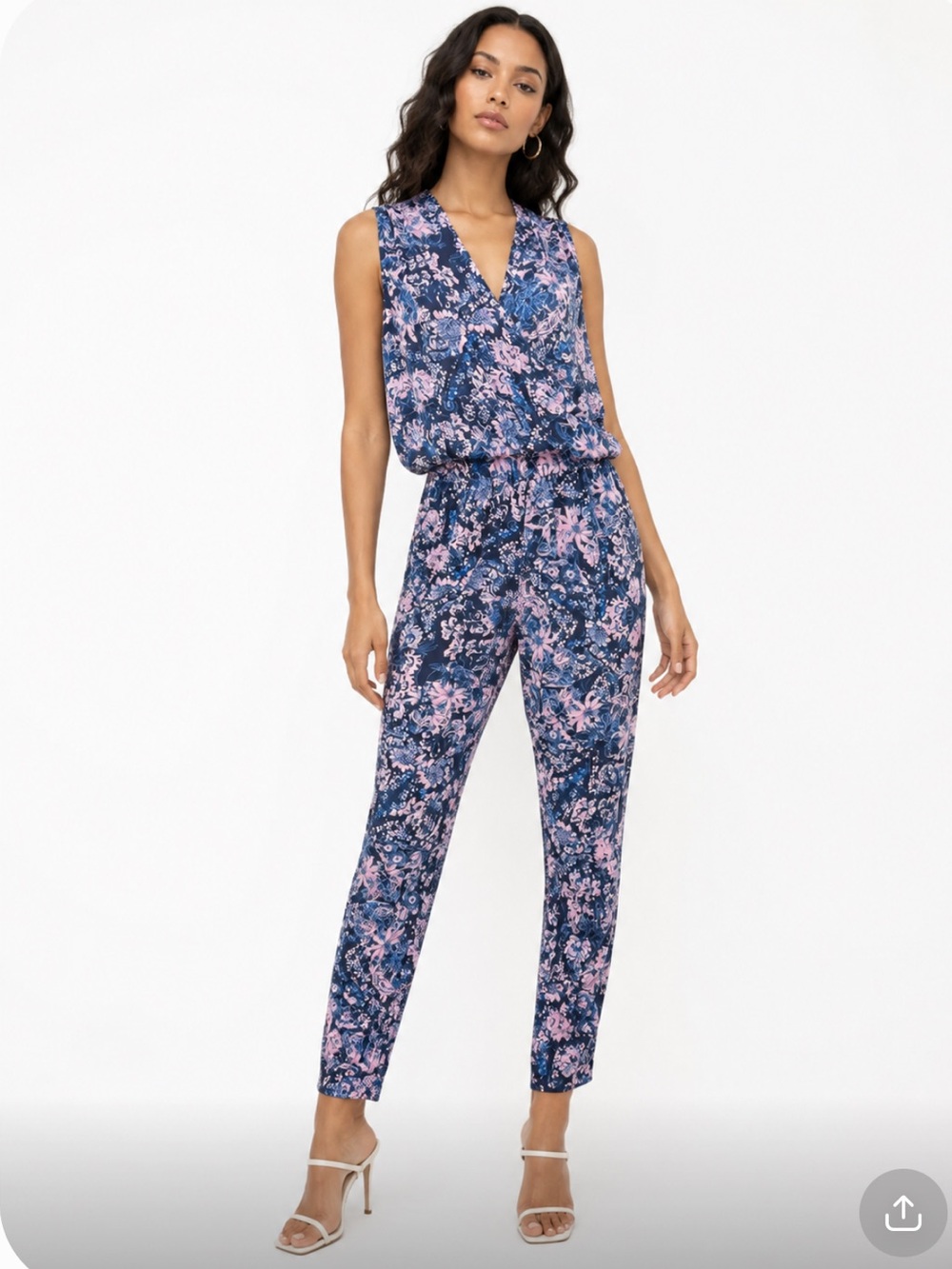 REBECCA TAYLOR Silk V-Neck Sleeveless Floral Jumpsuit Blue Pink 4